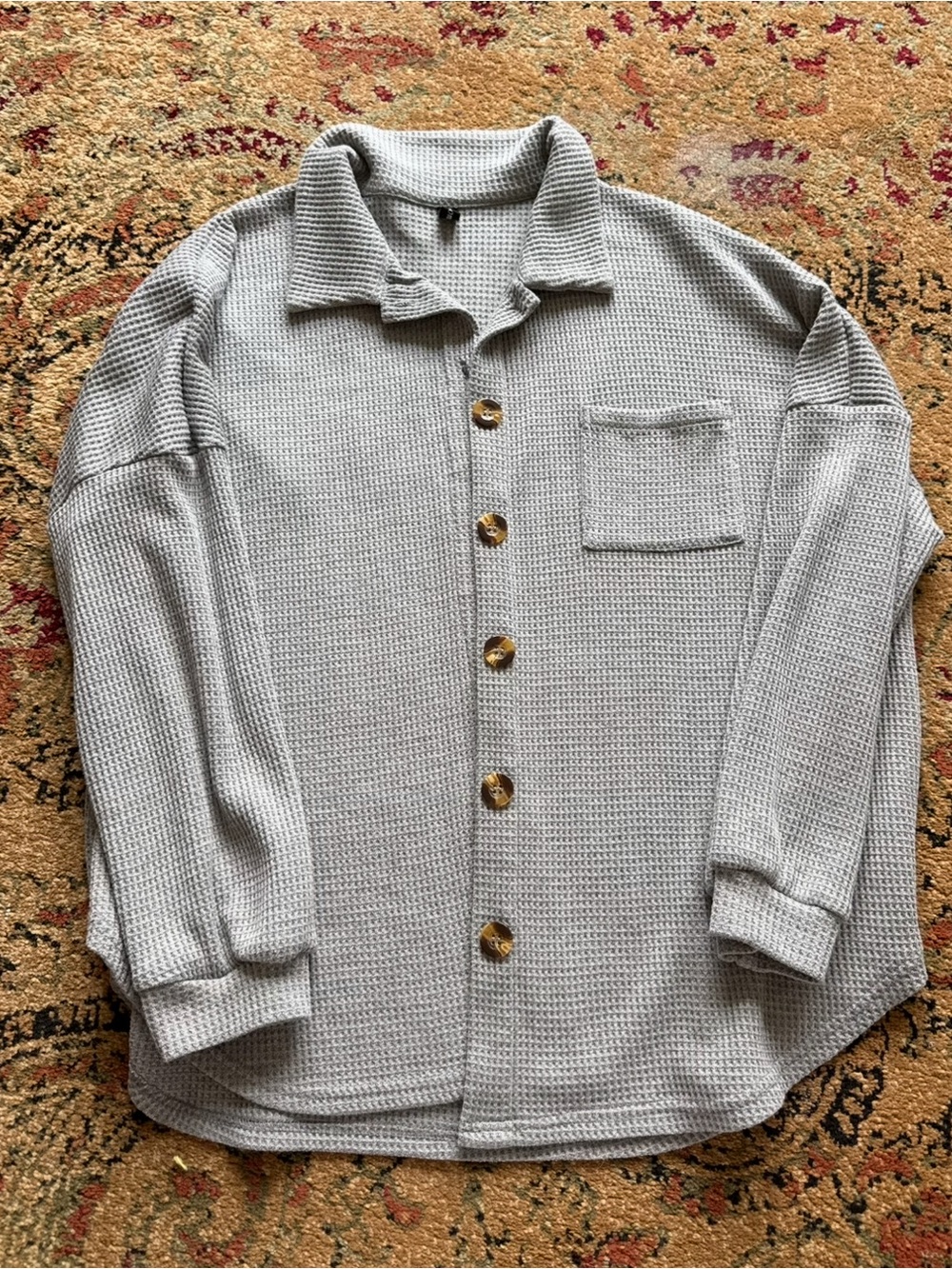 Light Gray Waffle Knit Button-Up Shirt